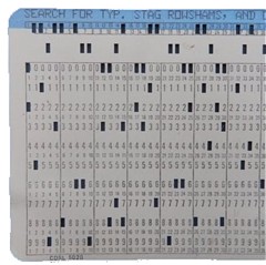 Amongst the earliest forms of data storage in LandIS were punch cards like this one. Image credit: Mark Stephens, Copyright CSAI, Cranfield University.